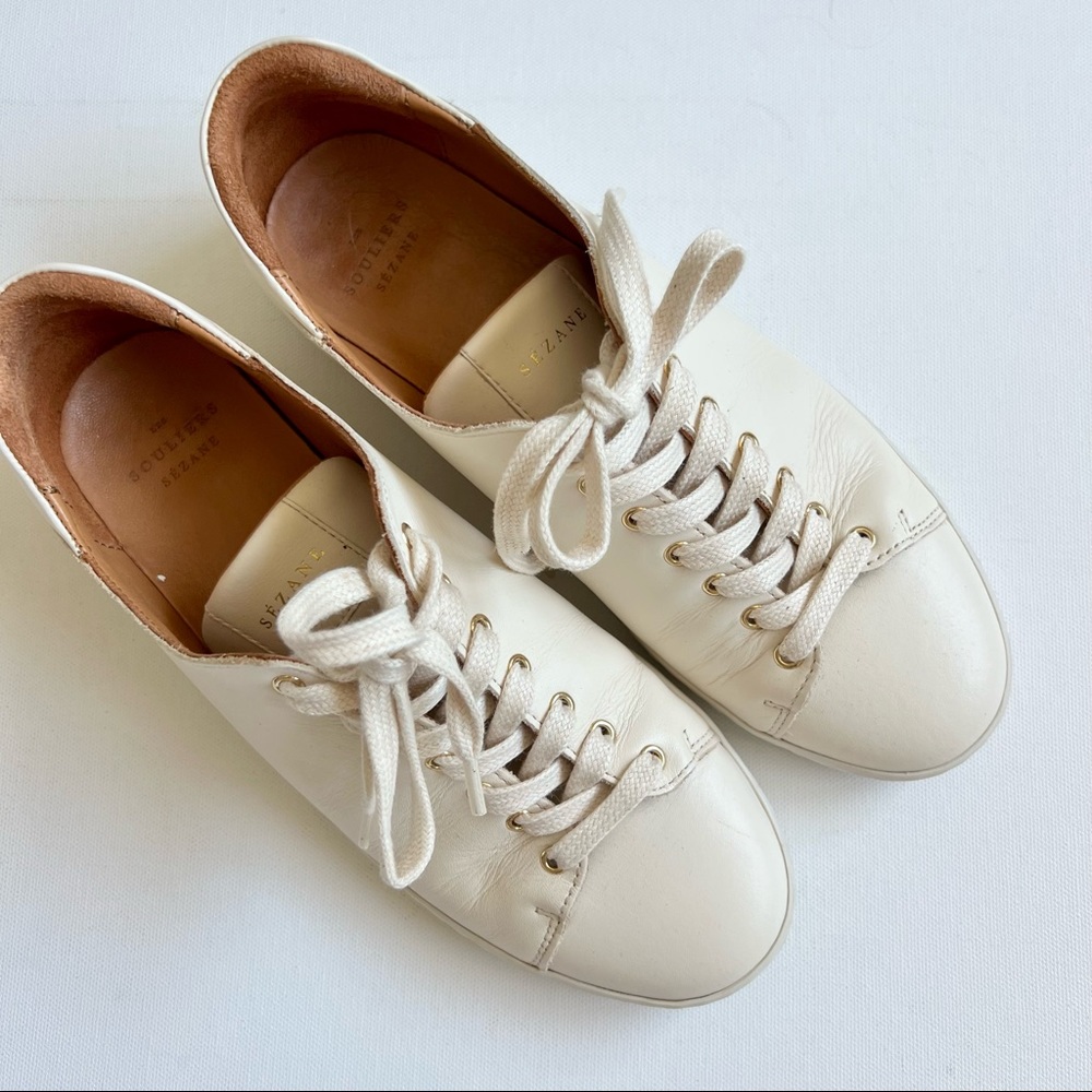 Sezane Jack Trainers Smooth Ecru